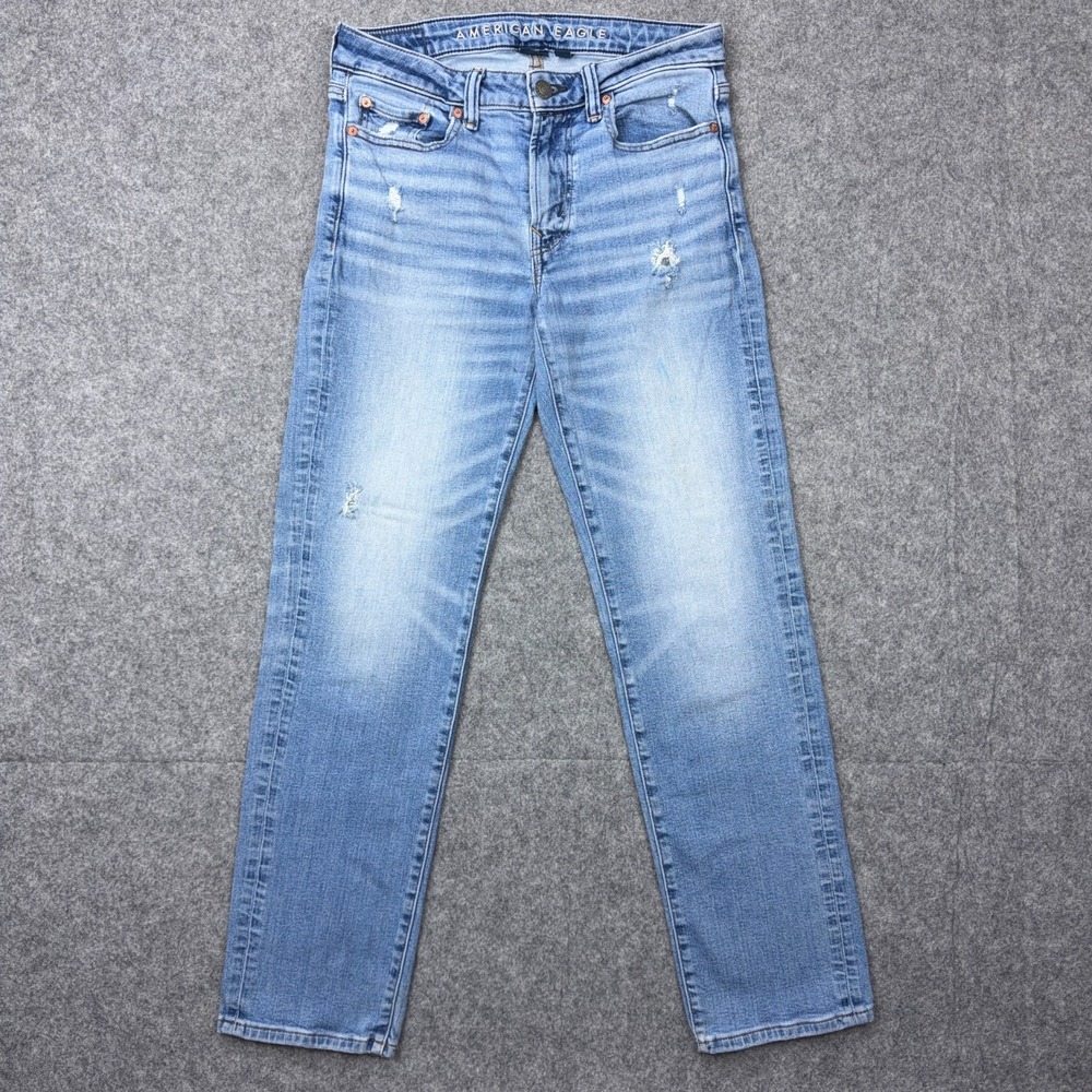 American Eagle Jeans Mens 29x30 Blue Original Straight Stretch Distressed Denim‎